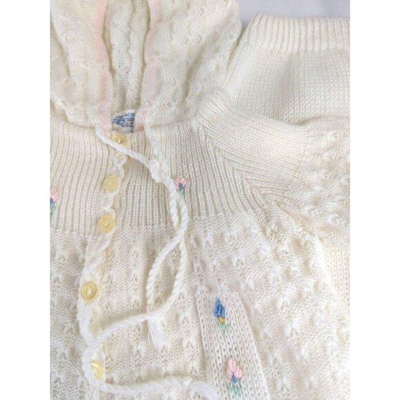 Vintage Made In Portugal Baby Girl 3 Month Hooded Sweater Set Acrylic 2 Piece - Picture 5 of 15